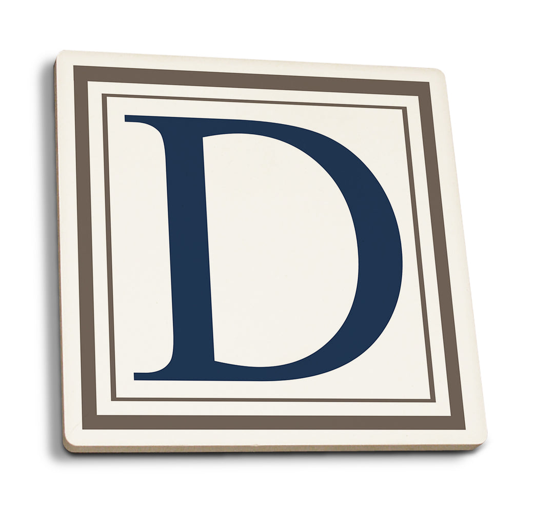 Monogram, Estate, Gray and Blue, D, Coaster Set