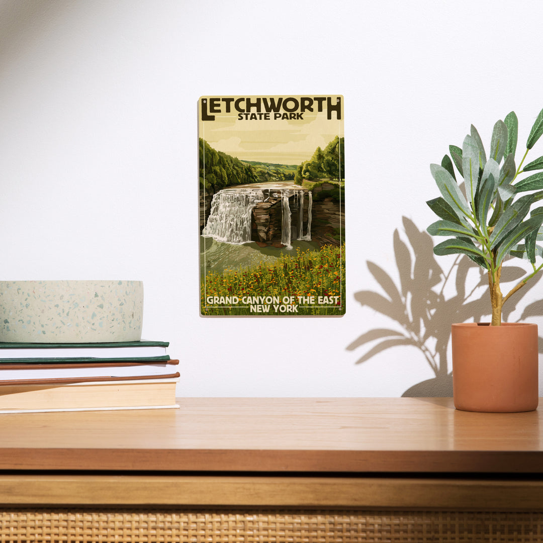Letchworth State Park, New York, Middle Falls, Grand Canyon of the East, Lantern Press Artwork, Wood Signs and Postcards