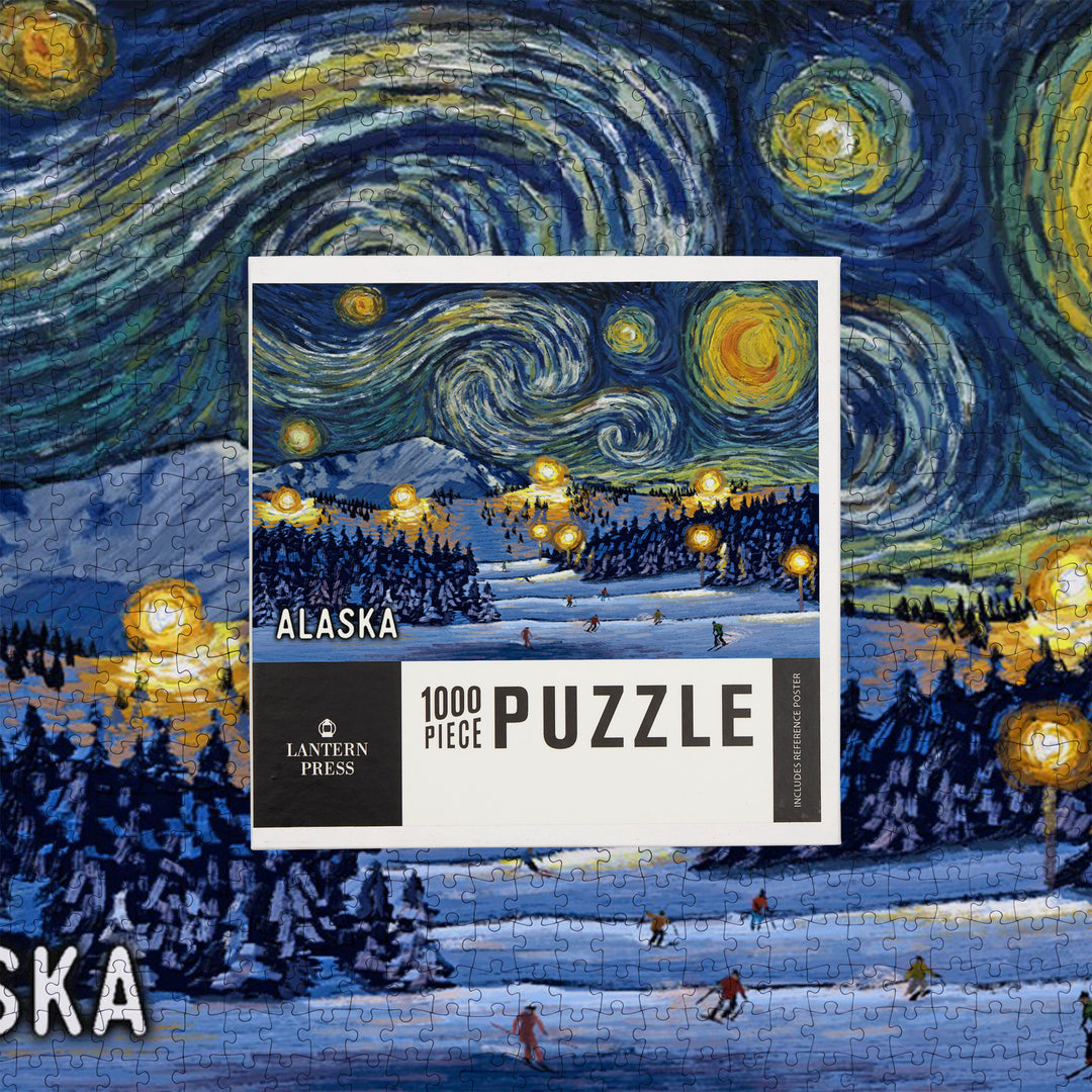 Alaska, Starry Night, Ski, Jigsaw Puzzle