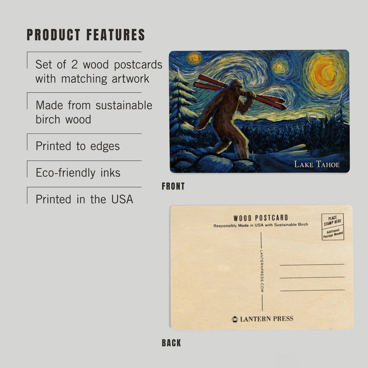 Lake Tahoe, California, Starry Night, Winter, Wood Sign and Postcards