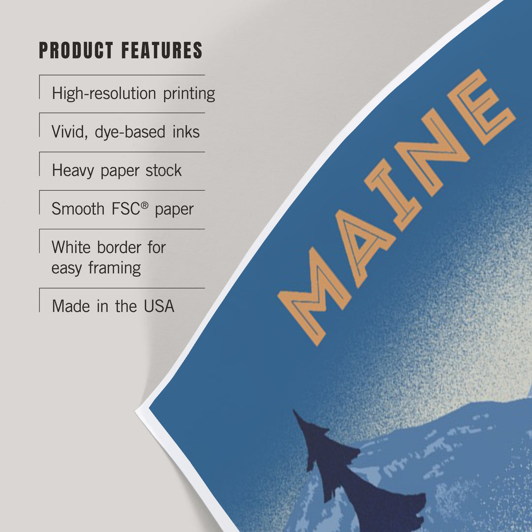 Maine, Lithograph, Elk and Mountains Scene, Art & Giclee Prints