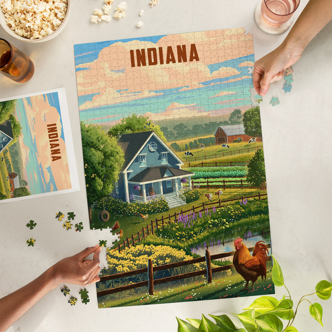 Indiana, Lithograph, Farm Life, Jigsaw Puzzle