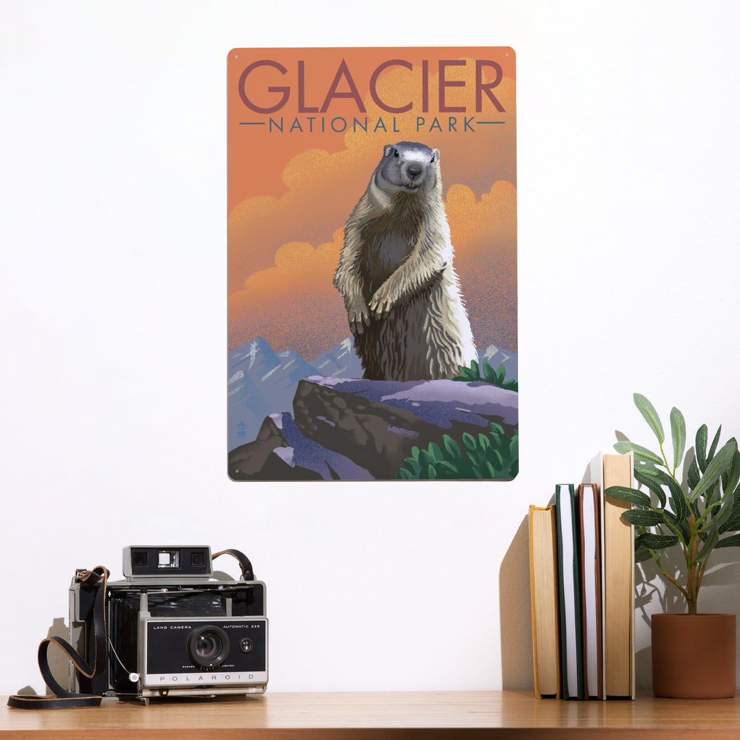 Glacier National Park, Montana, Marmot, Lithograph, Metal Signs