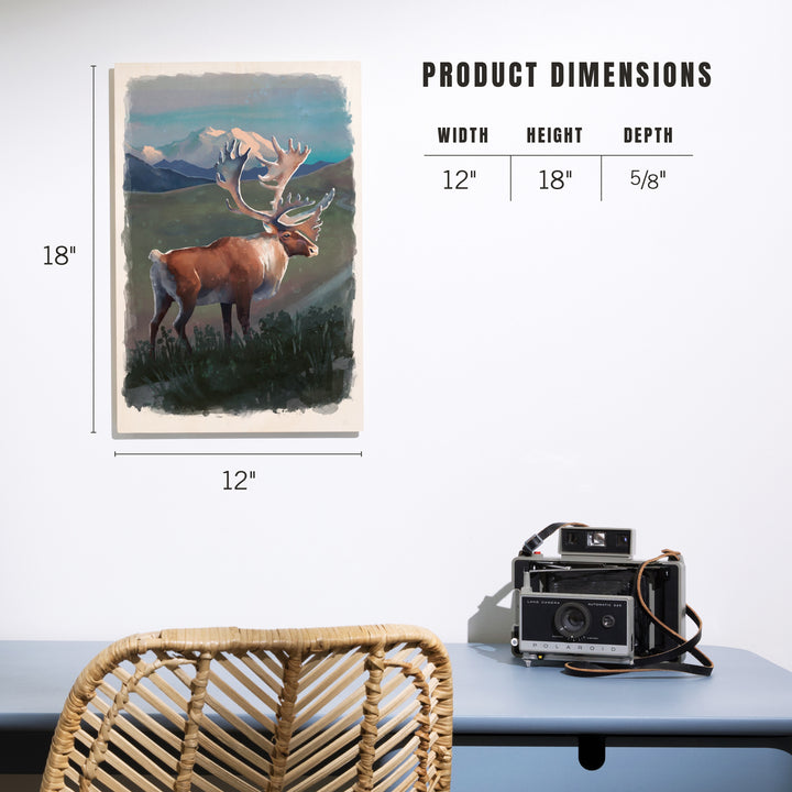 Watercolor Study, Caribou with Mountain, Wood Signs and Postcards