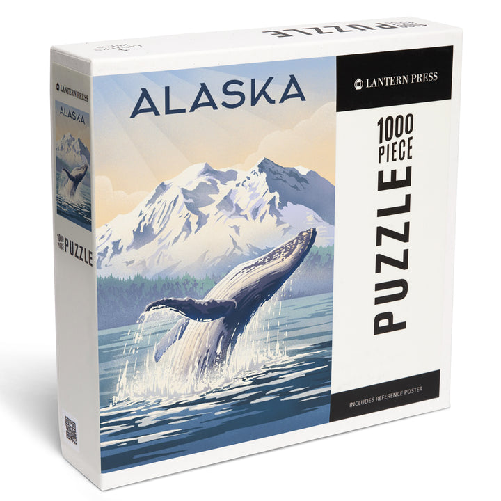 Alaska, Lithograph, Breaching Humpback Whale, Jigsaw Puzzle