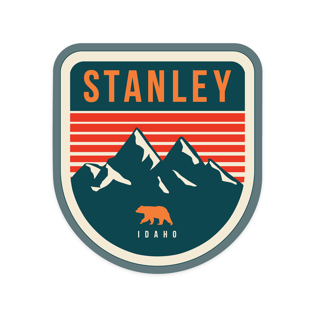 Stanley, Idaho, Mountains and Bear, Red Lines, Contour Press, Vinyl Sticker