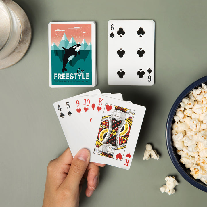 Playing Cards, Pacific Northwest, Orca Whale, Go Freestyle, 52 Card Deck with Jokers in Box, Unique Art