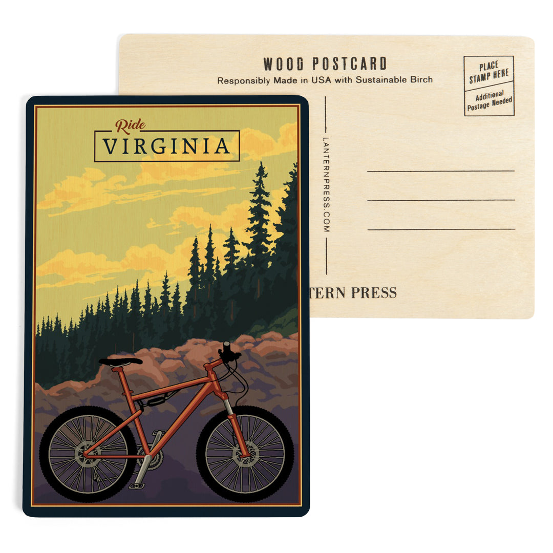 Virginia, Mountain Bike, Ride the Trails, Wood Sign and Postcards