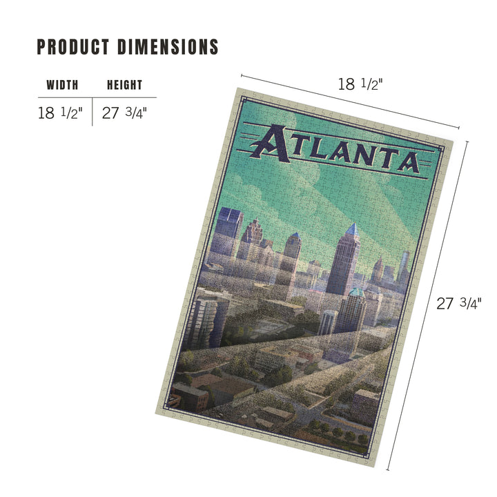 Atlanta, Georgia, Skyline, Litho, Jigsaw Puzzle