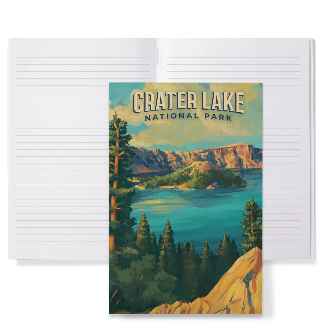 Lined 6x9 Journal, Crater Lake National Park, Oregon, Oil Painting National Park Series, Lay Flat, 193 Pages, FSC paper