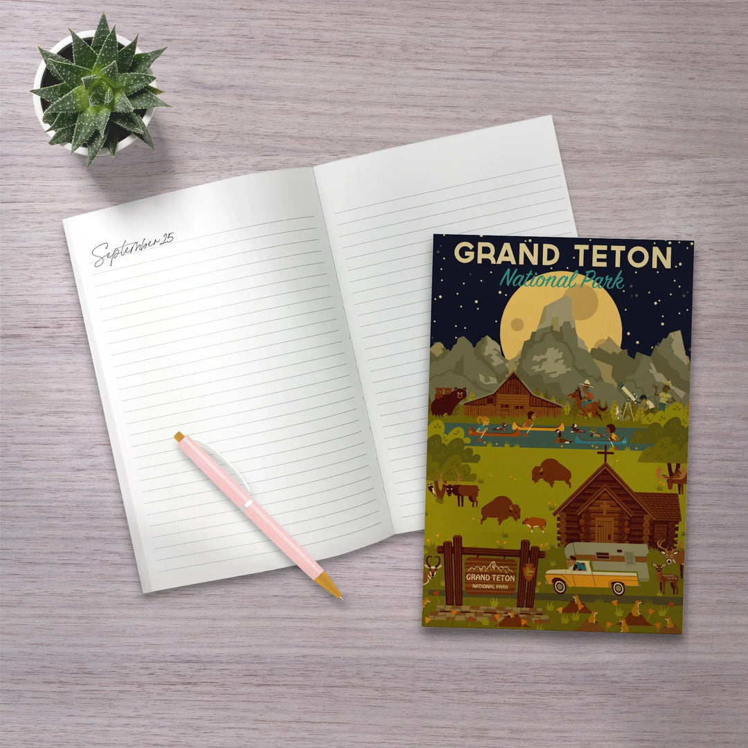 Lined 6x9 Journal, Grand Teton National Park, Wyoming, Nighttime Geometric, Lay Flat, 193 Pages, FSC paper