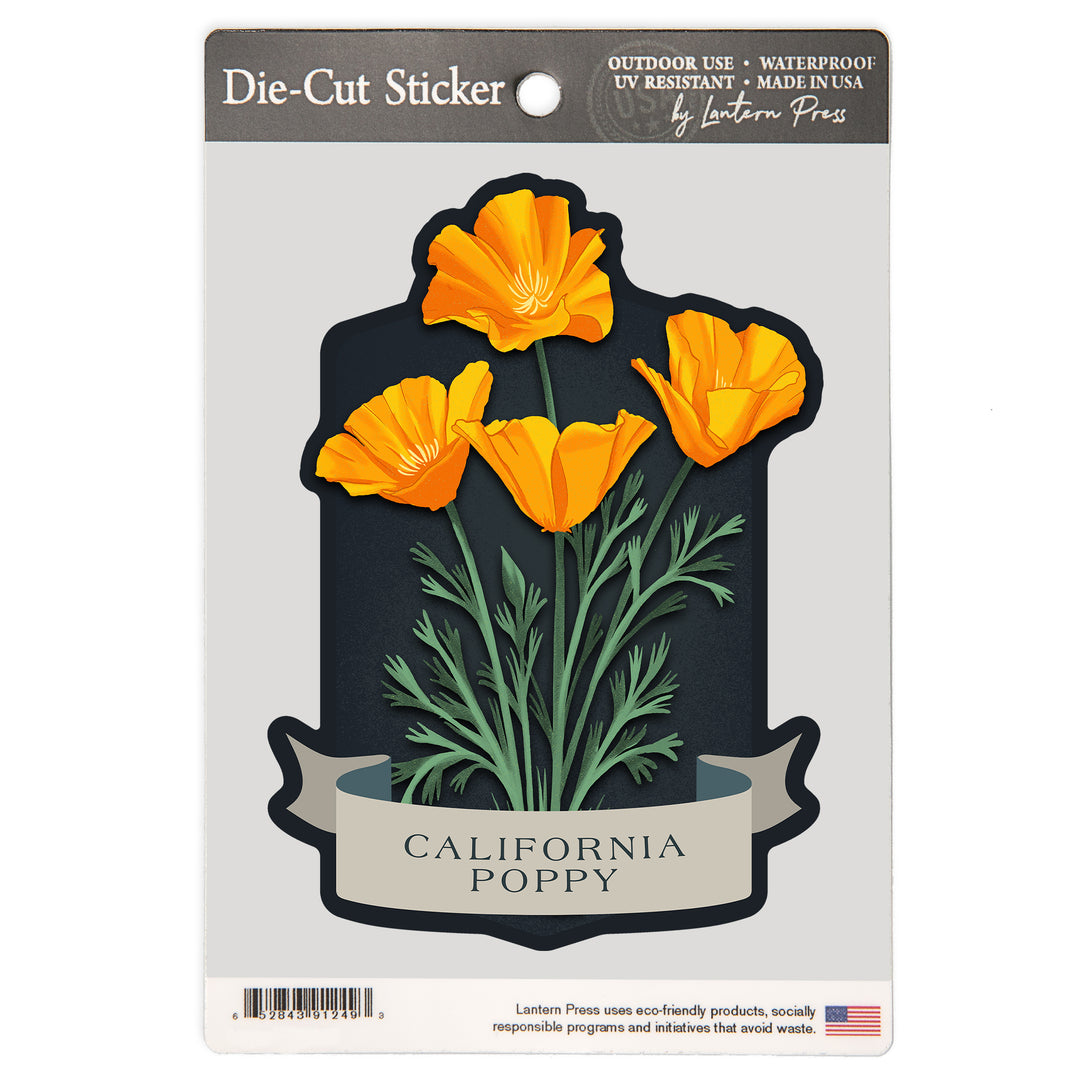 Vintage Flora Noir, California Poppy, Vinyl Sticker