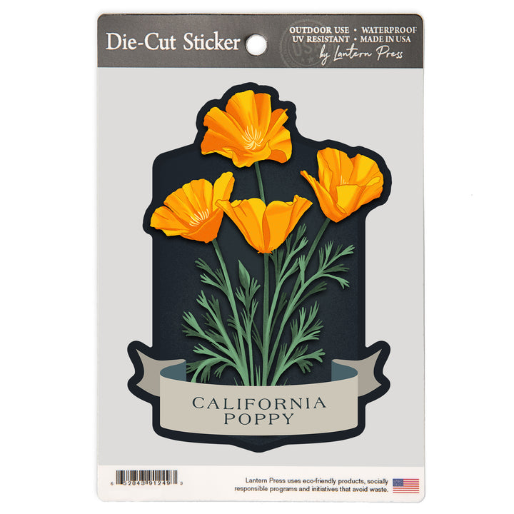 Vintage Flora Noir, California Poppy, Vinyl Sticker