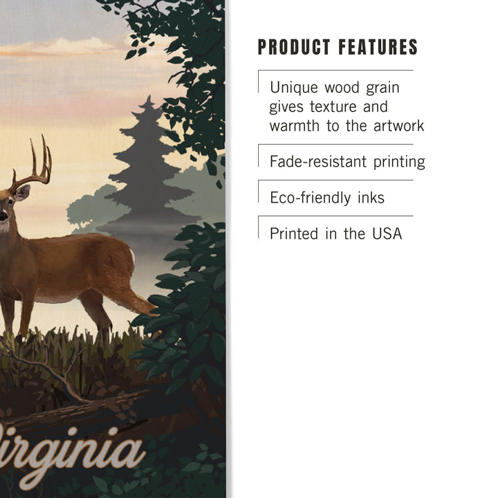 Virginia, Painterly, Deer and Sunrise, Wood Sign and Postcards