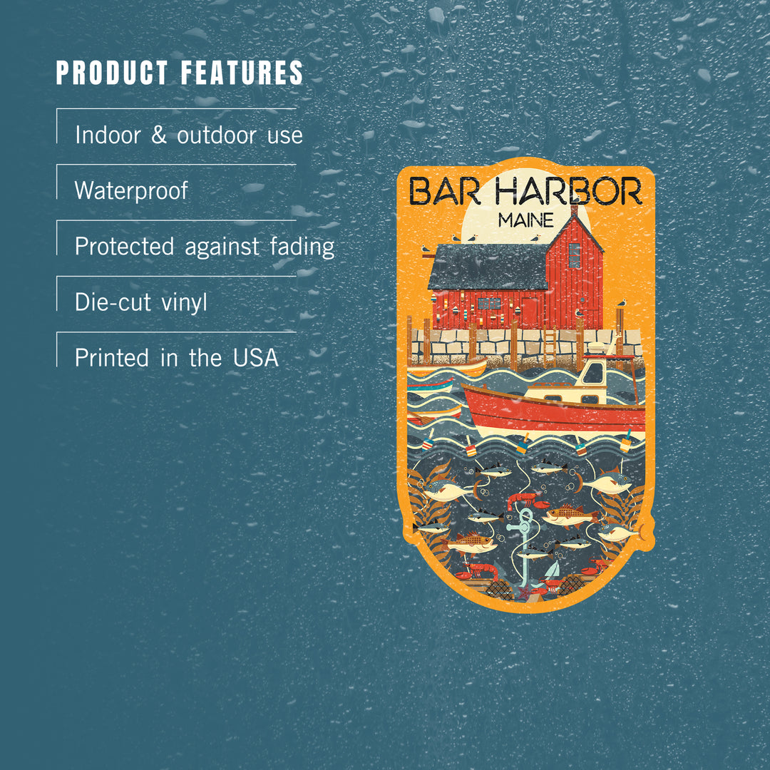 Bar Harbor, Maine, Nautical Geo, Contour, Vinyl Sticker