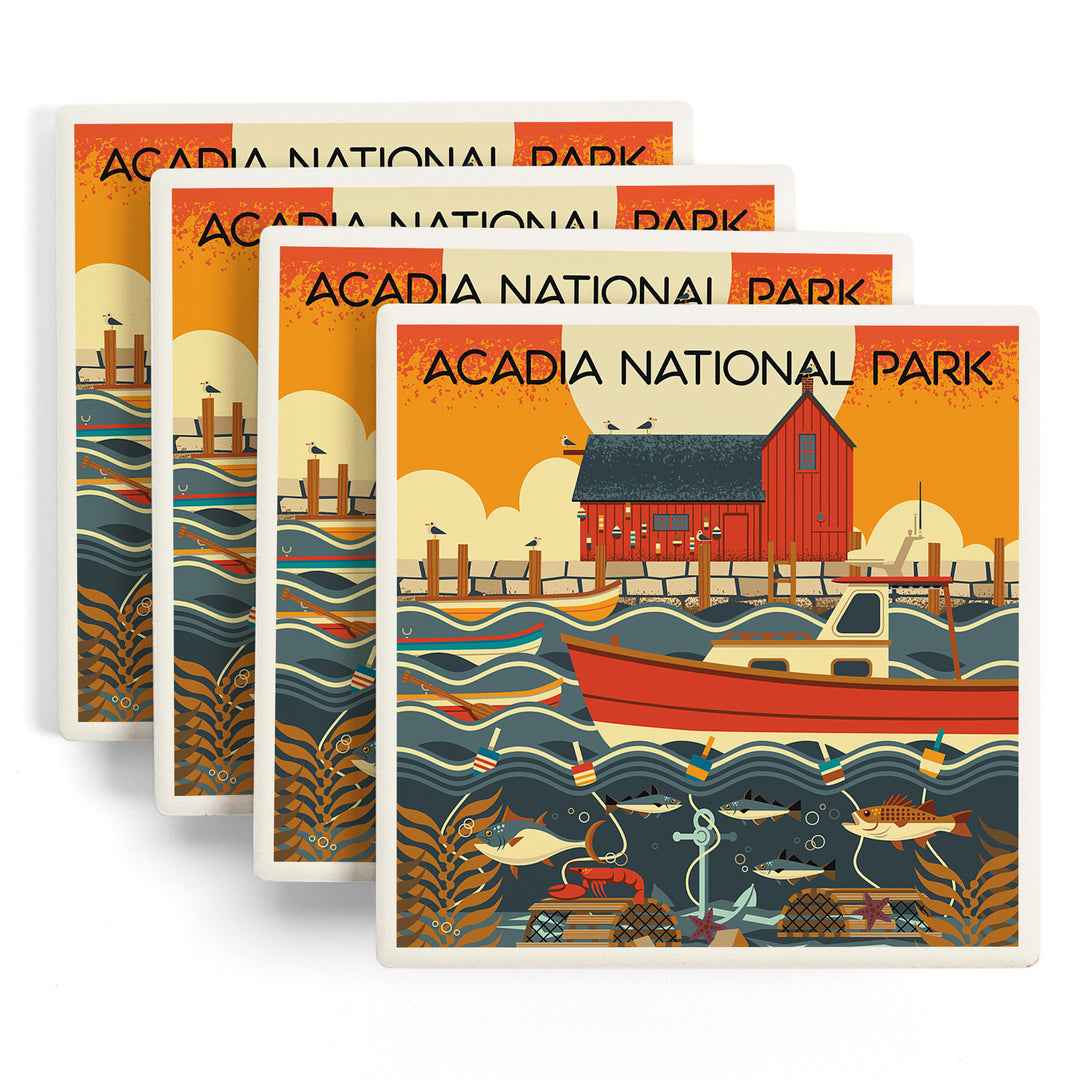 Acadia National Park, Maine, Nautical Geometric, Coasters