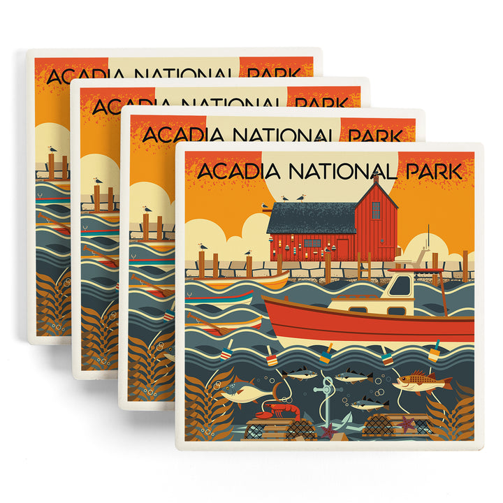 Acadia National Park, Maine, Nautical Geometric, Coasters