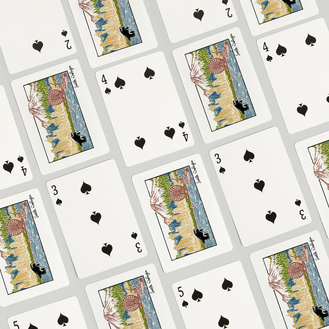 Playing Cards, Seattle, Washington, Skyline, 52 Card Deck with Jokers in Box, Unique Art