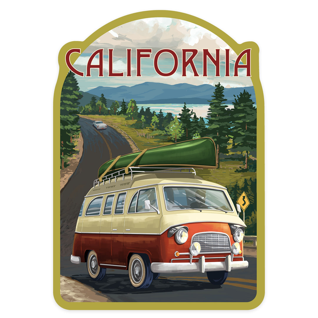 California, Painterly, Camper Van, Off To Roam, Contour, Vinyl Sticker - Lantern Press