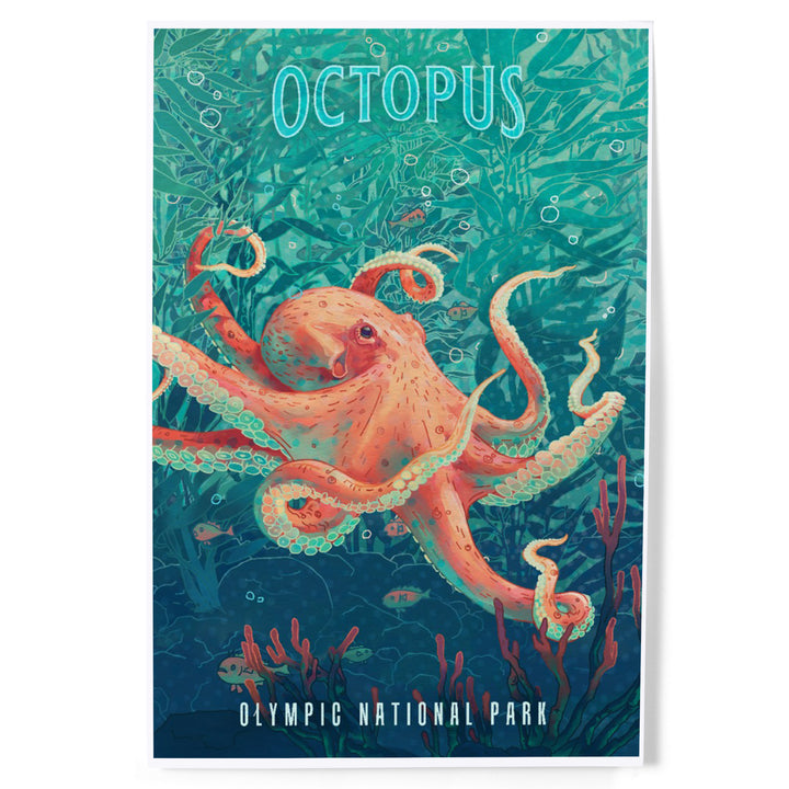 Olympic National Park, Washington, Fluid Linework, Octopus, Art & Giclee Prints