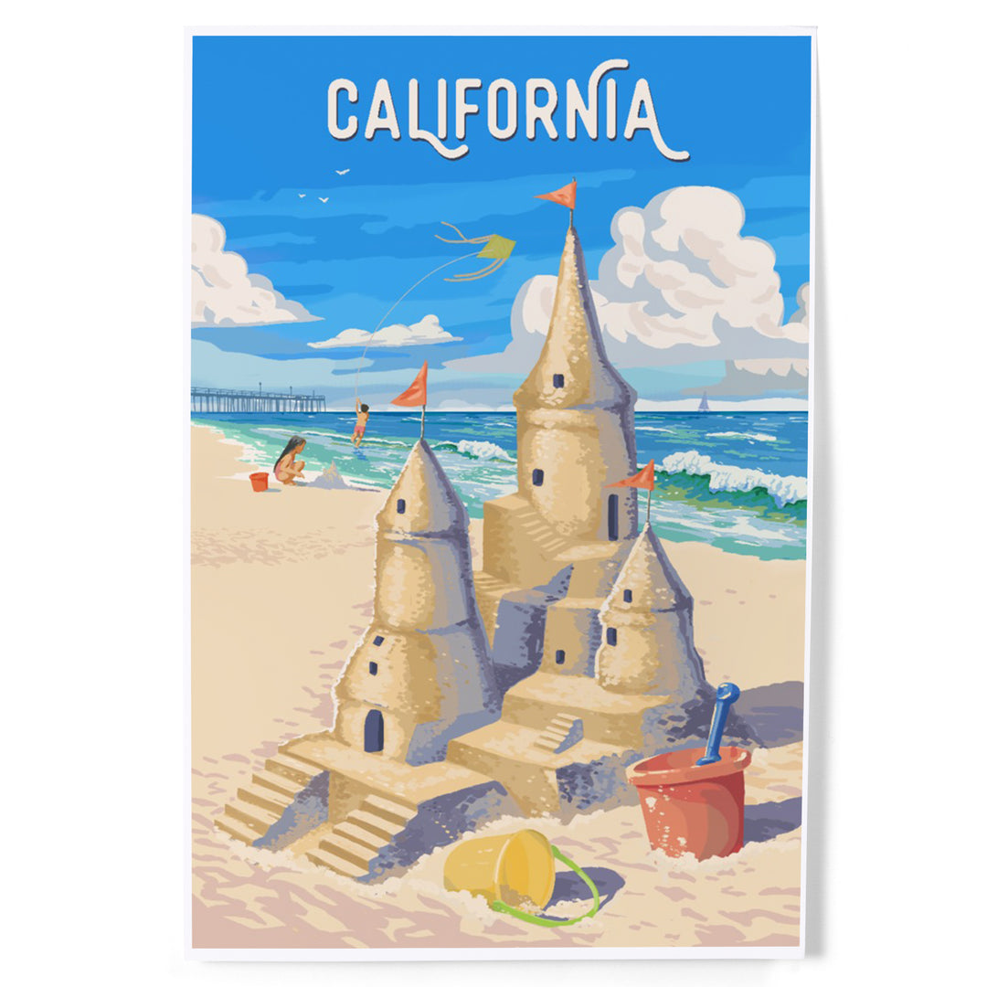 California, Painterly, Soak Up Summer, Sand Castle, Art & Giclee Prints