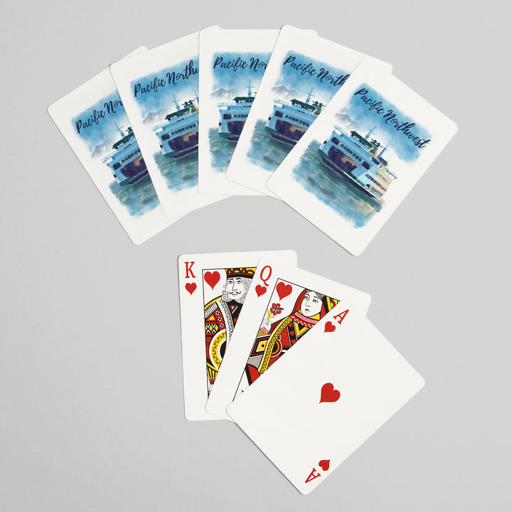 Playing Cards, Pacific Northwest, Ferry, Watercolor, 52 Card Deck with Jokers in Box, Unique Art