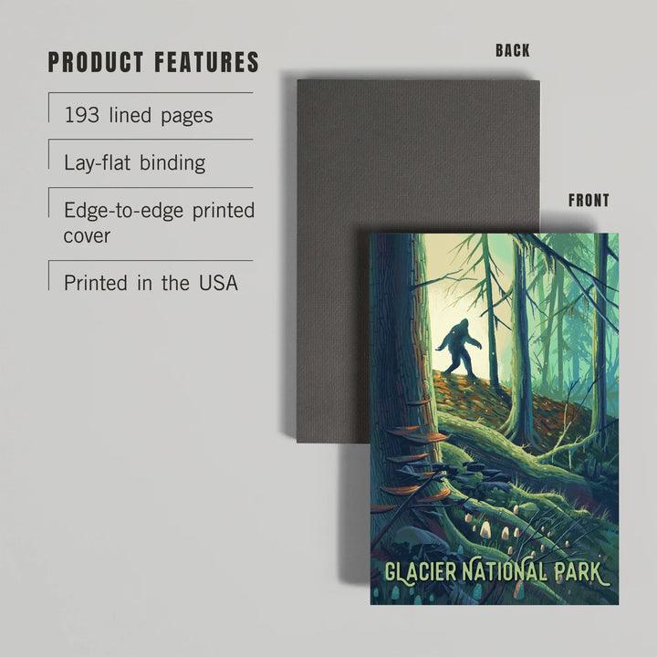 Lined 6x9 Journal, Glacier National Park, Montana, Get Outside Series, Wanderer, Bigfoot in Forest, Lay Flat, 193 Pages, FSC paper