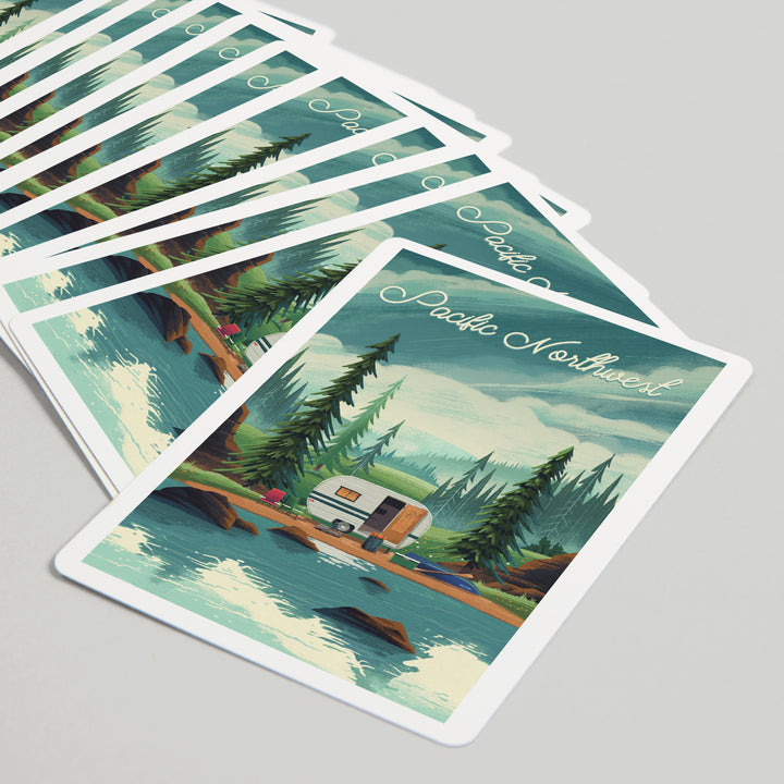 Playing Cards, Pacific Northwest, Outdoor Activity, At Home Anywhere, Camper in Evergreens, 52 Card Deck with Jokers in Box, Unique Art