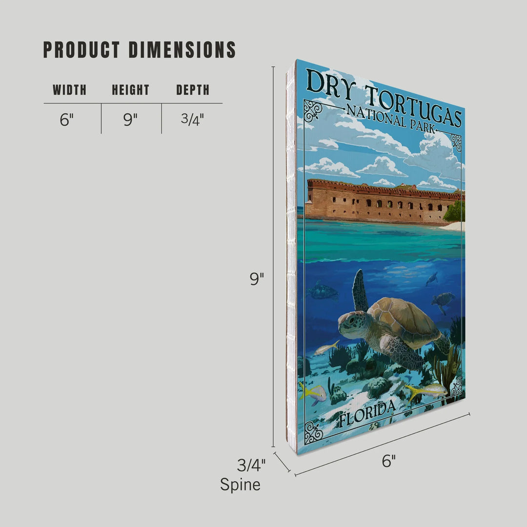 Lined 6x9 Journal, Dry Tortugas National Park, Florida, Sea Turtle, Painterly Series, Lay Flat, 193 Pages, FSC paper