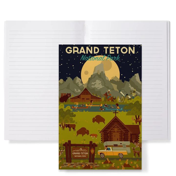 Lined 6x9 Journal, Grand Teton National Park, Wyoming, Nighttime Geometric, Lay Flat, 193 Pages, FSC paper