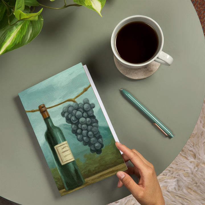 Lined 6x9 Journal, Blue Grapes and Wine Bottle, Oil Painting, Lay Flat, 193 Pages, FSC paper