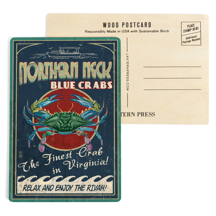 Northern Neck, Virginia, Blue Crab Vintage 52777, Wood Sign and Postcards