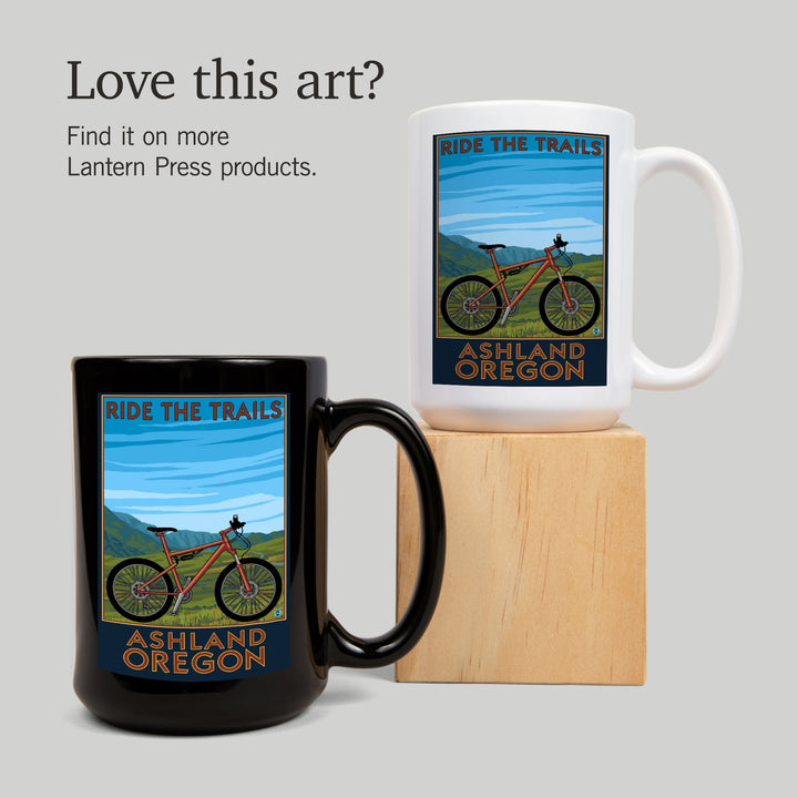 Ashland, Oregon, Mountain Bike Scene, Ride the Trails, Lantern Press Artwork, Ceramic Mug