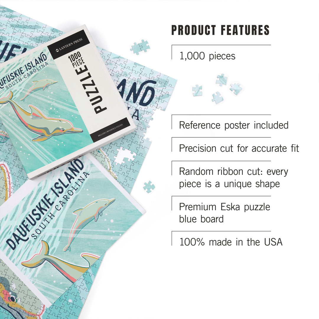 Daufuskie Island, South Carolina, Graphic Pastel, Bottlenose Dolphin, 1000 Piece Jigsaw Puzzle