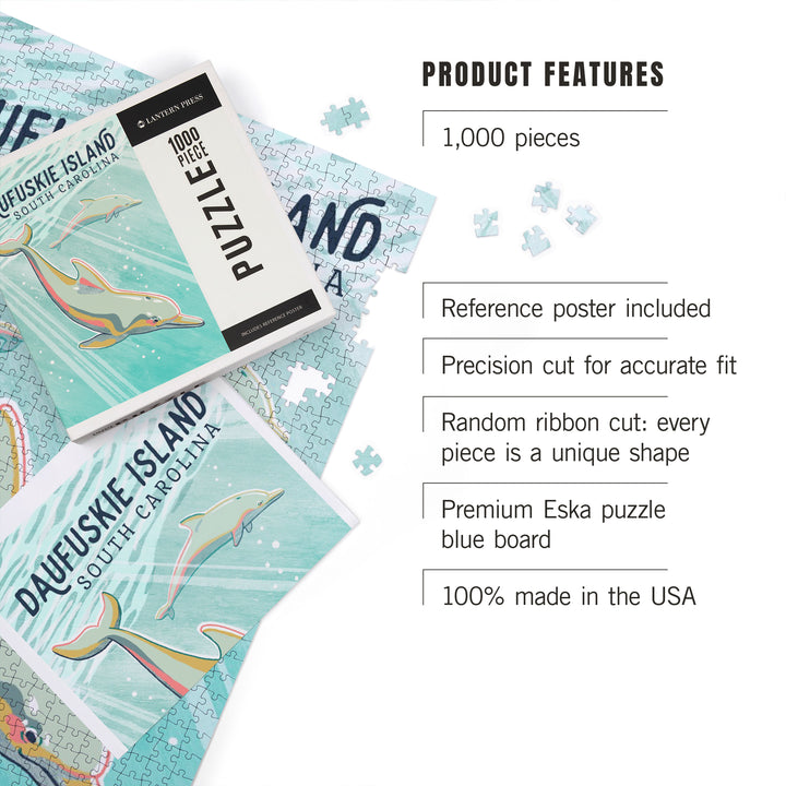 Daufuskie Island, South Carolina, Graphic Pastel, Bottlenose Dolphin, 1000 Piece Jigsaw Puzzle