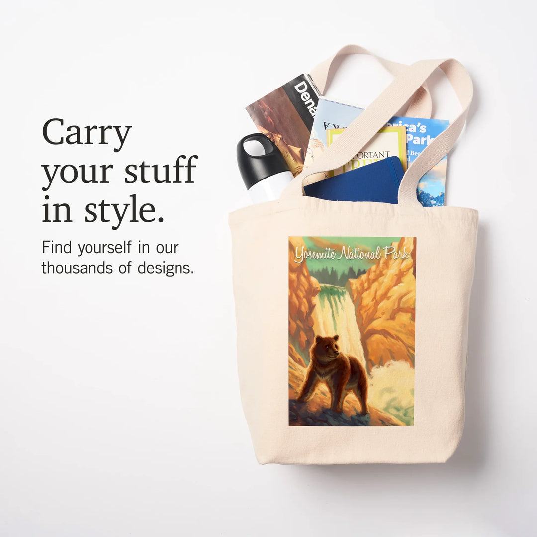 Yosemite National Park, California, Bear, Falls, Oil Painting, Tote Bag