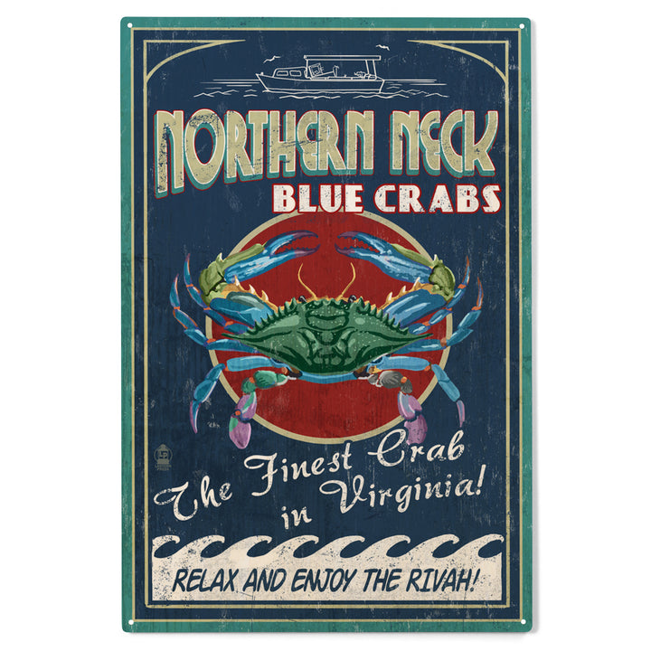 Northern Neck, Virginia, Blue Crab Vintage 52777, Wood Sign and Postcards