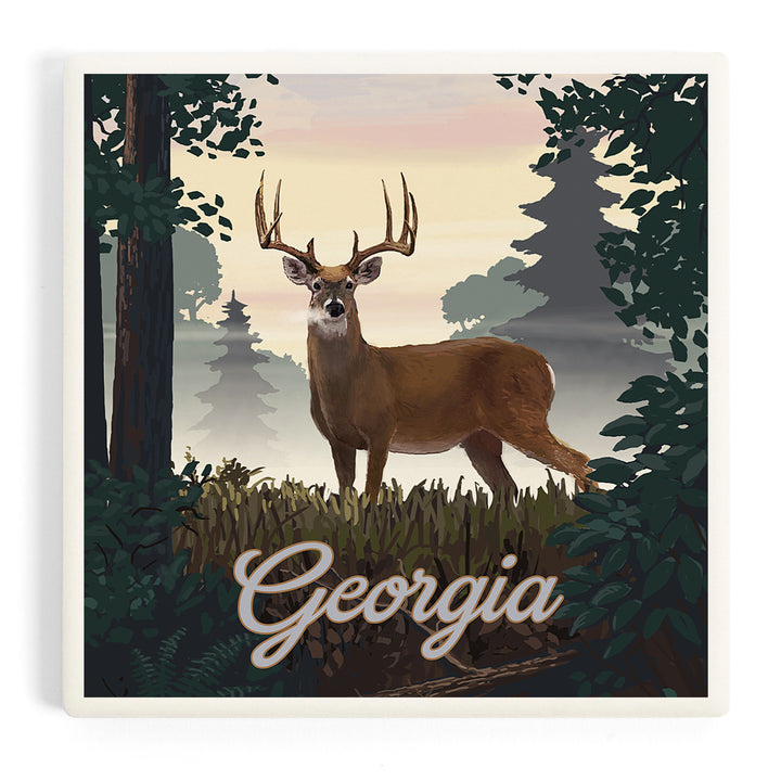 Georgia, Painterly, Deer and Sunrise, Coasters