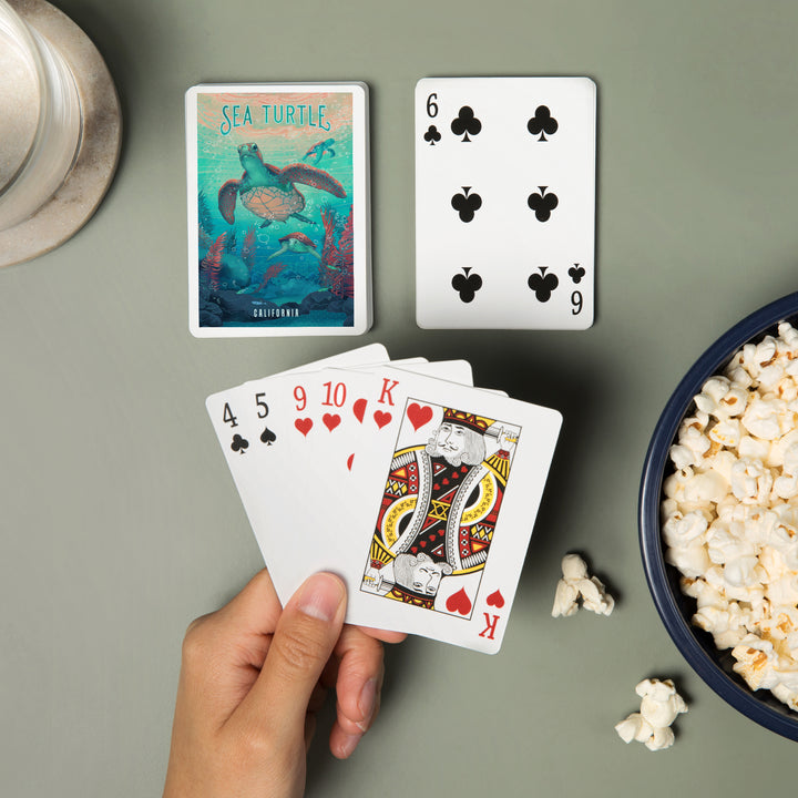 Playing Cards, California, Fluid Linework, Sea Turtle, 52 Card Deck with Jokers in Box, Unique Art