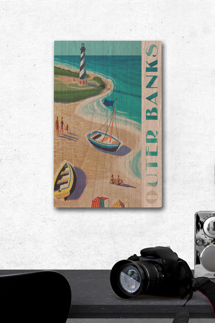 Outer Banks, North Carolina, Vintage Beach Scene, Lantern Press Artwork, Wood Signs and Postcards