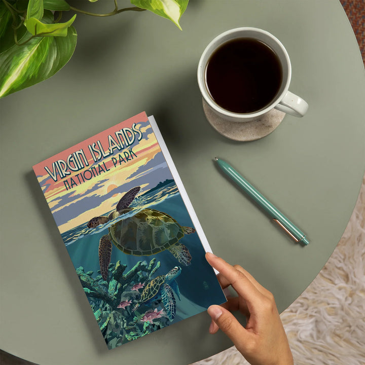 Lined 6x9 Journal, Virgin Islands National Park, Loggerhead Sea Turtle and Sunset, Lay Flat, 193 Pages, FSC paper