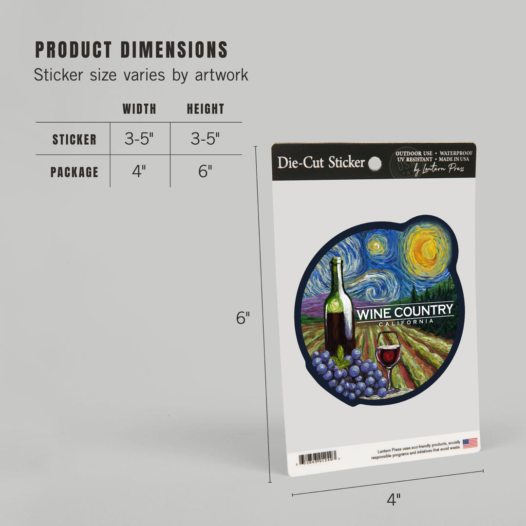 California, Starry Night, Wine Country, Vinyl Sticker