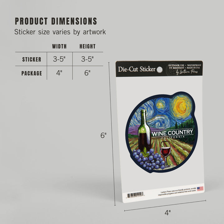California, Starry Night, Wine Country, Vinyl Sticker
