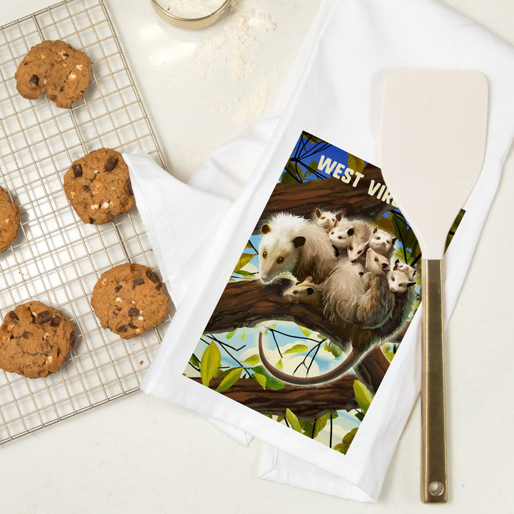 West Virginia, Possum with Babies, Organic Cotton Kitchen Tea Towels