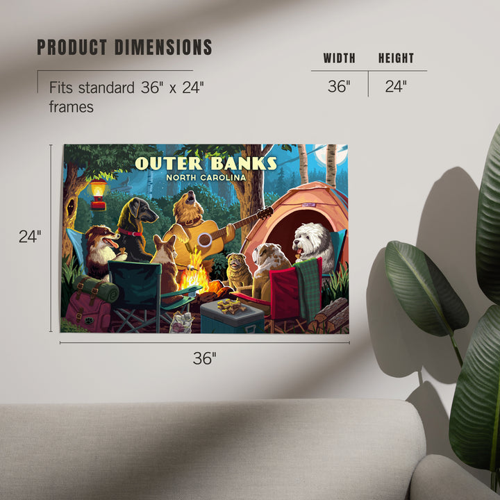 Outer Banks, North Carolina, Painterly, Pack Life, Dogs Around Campfire, Art & Giclee Prints