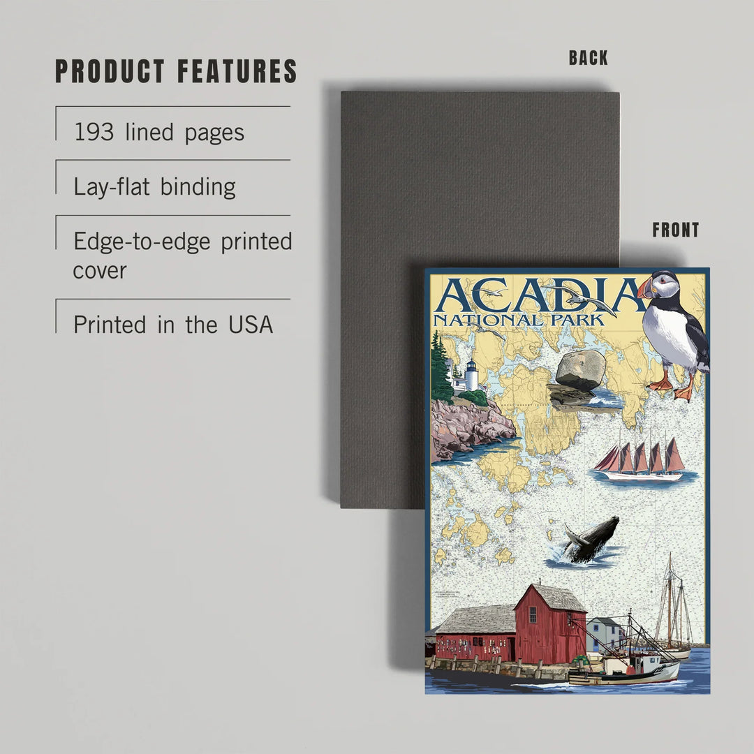 Lined 6x9 Journal, Acadia National Park, Maine, Nautical Chart, Lay Flat, 193 Pages, FSC paper