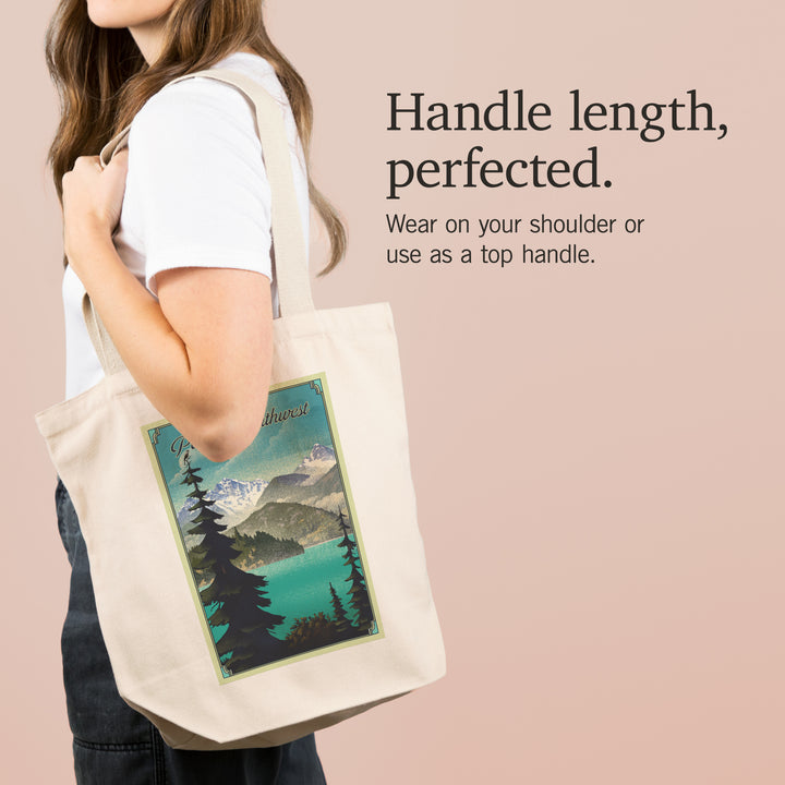 Pacific Northwest, Lake Lithograph, Tote Bag