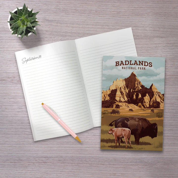 Lined 6x9 Journal, Badlands National Park, South Dakota, Painterly National Park Series, Lay Flat, 193 Pages, FSC paper