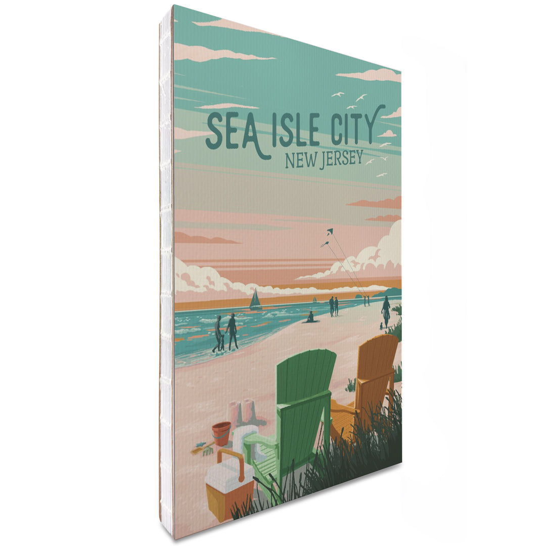 Lined 6x9 Journal, Sea Isle City, New Jersey, Painterly, Bottle This Moment, Beach Chairs, Lay Flat, 193 Pages, FSC paper