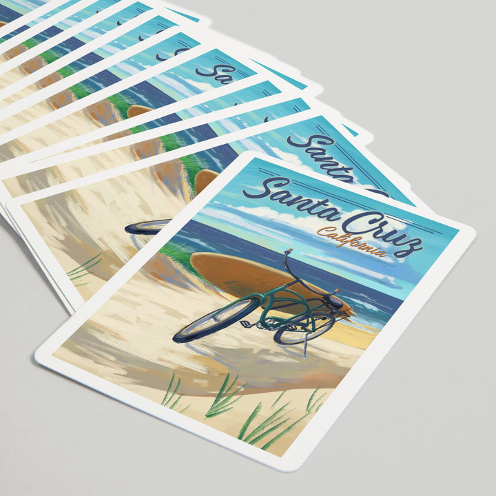 Playing Cards, Santa Cruz, California, Beach Cruiser on Beach, 52 Card Deck with Jokers in Box, Unique Art